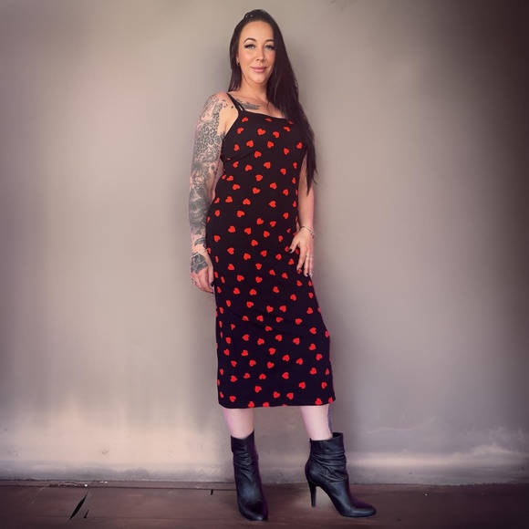 NEW Black heart print dress maxi dresses red heart dresses black dress red - Picture 2 of 3
